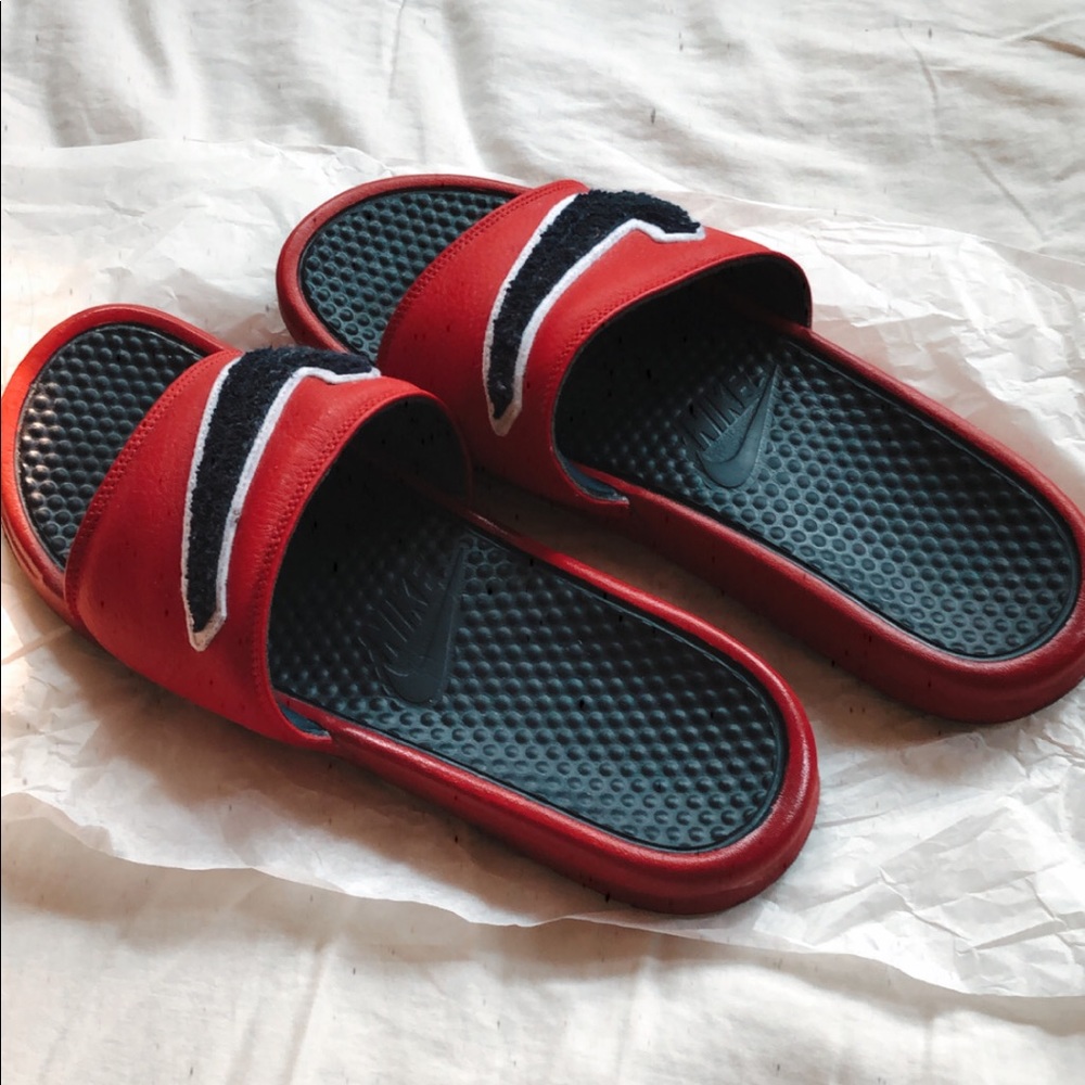 Red Nike Swoosh Slippers